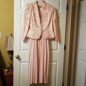 Pink jacquard and lace dress.  Mother of the bride